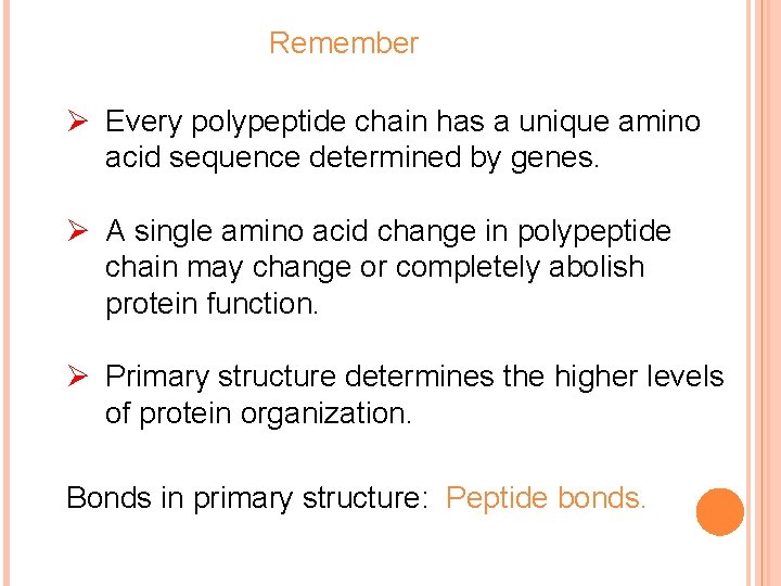 Remember Ø Every polypeptide chain has a unique amino acid sequence determined by genes.