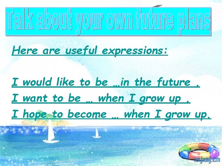 Here are useful expressions: I would like to be …in the future. I want