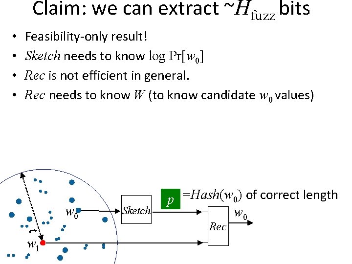 Claim: we can extract ~Hfuzz bits • • Feasibility-only result! Sketch needs to know