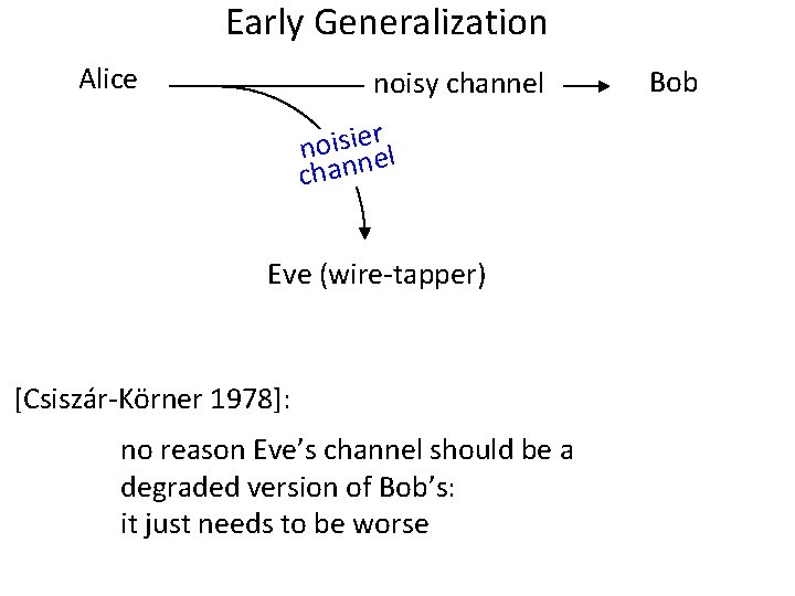 Early Generalization Alice noisy channel r e i s i o n nel chan