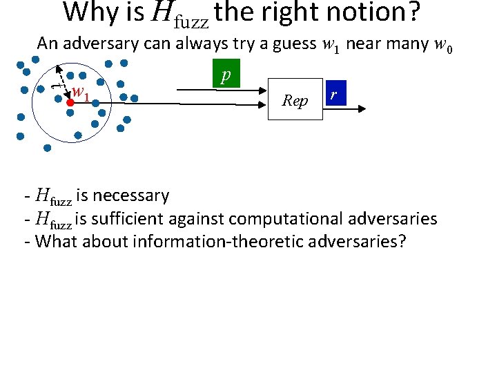 Why is Hfuzz the right notion? An adversary can always try a guess w