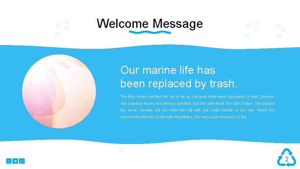 Welcome Message Our marine life has been replaced by trash. The Big Oxmox advised