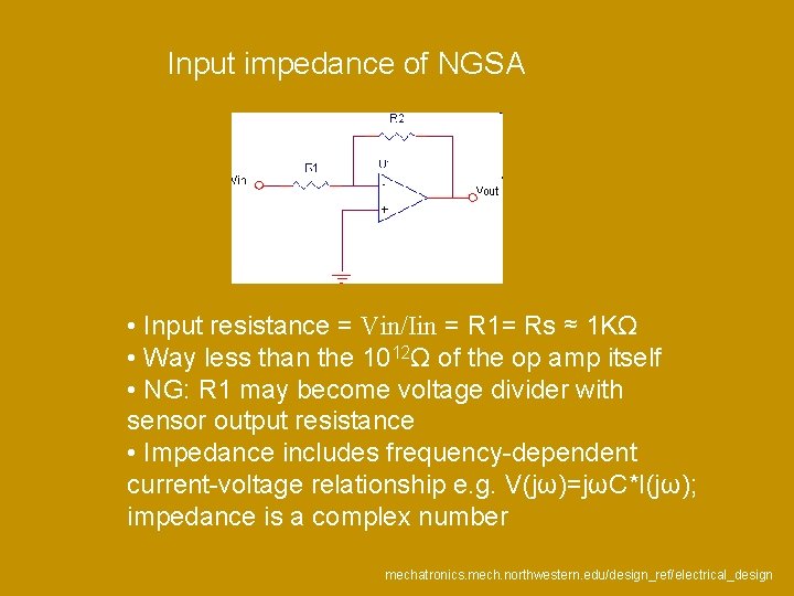 Input impedance of NGSA • Input resistance = Vin/Iin = R 1= Rs ≈