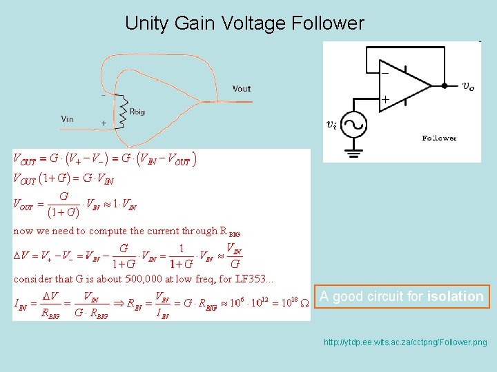 Unity Gain Voltage Follower A good circuit for isolation http: //ytdp. ee. wits. ac.