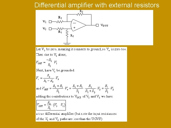 Differential amplifier with external resistors 