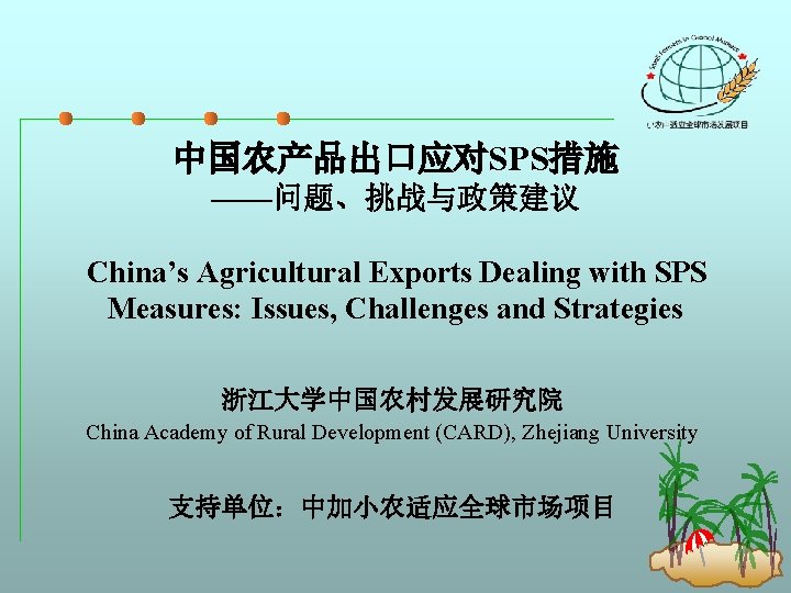 中国农产品出口应对SPS措施 ——问题、挑战与政策建议 China’s Agricultural Exports Dealing with SPS Measures: Issues, Challenges and Strategies 浙江大学中国农村发展研究院