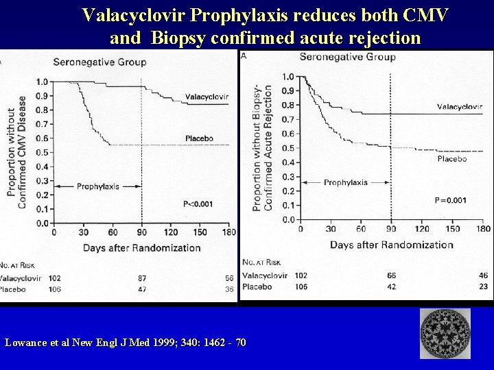 Valacyclovir Prophylaxis reduces both CMV and Biopsy confirmed acute rejection Lowance et al New