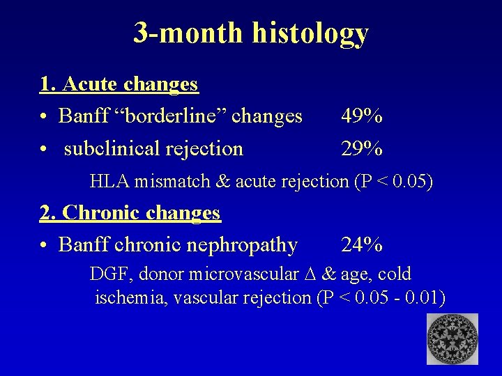 3 -month histology 1. Acute changes • Banff “borderline” changes • subclinical rejection 49%