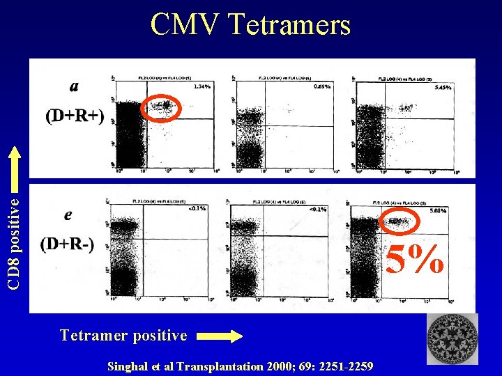 CD 8 positive CMV Tetramers 5% Tetramer positive Singhal et al Transplantation 2000; 69: