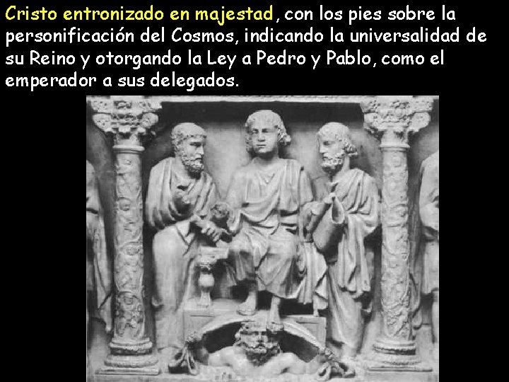 Cristo entronizado en majestad, con los pies sobre la personificación del Cosmos, indicando la Cristo entronizado en majestad, con los pies sobre la personificación del Cosmos, indicando la