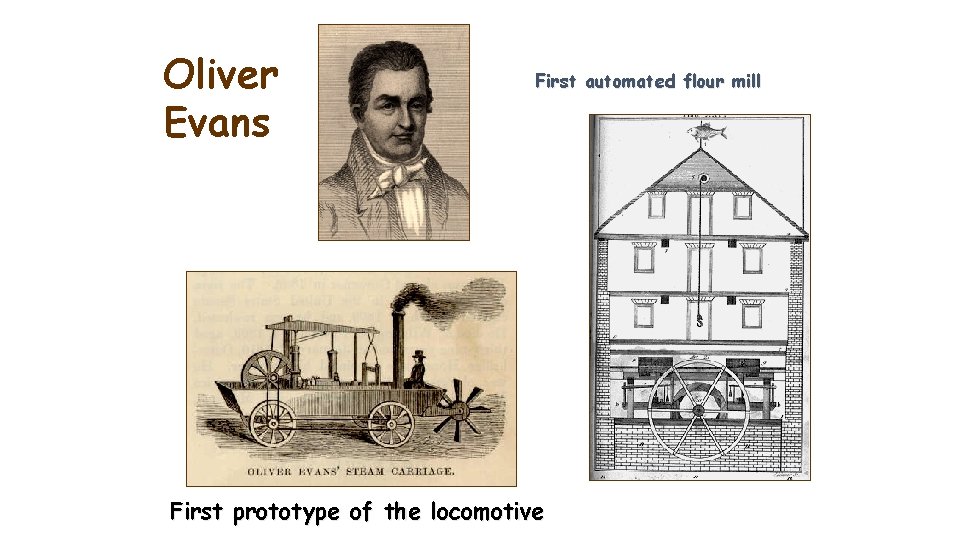 Oliver Evans First automated flour mill First prototype of the locomotive 