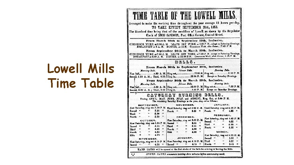 Lowell Mills Time Table 