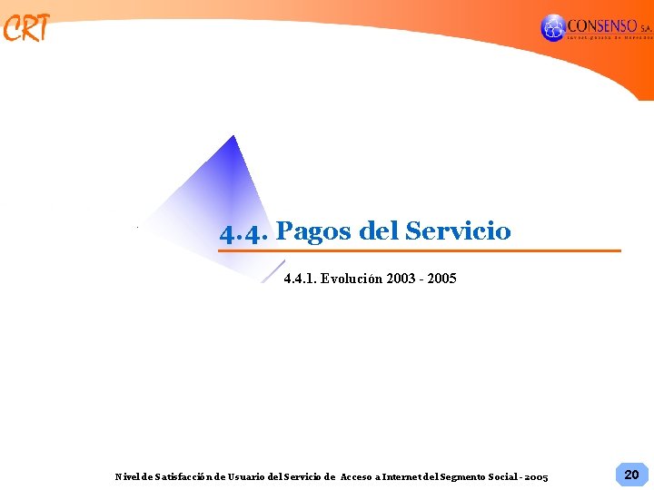 4. 4. Pagos del Servicio 4. 4. 1. Evolución 2003 - 2005 Nivel de