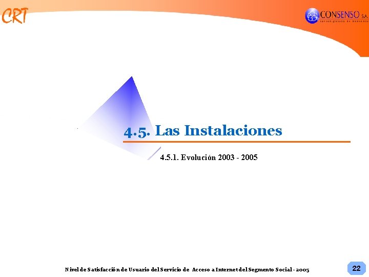 4. 5. Las Instalaciones 4. 5. 1. Evolución 2003 - 2005 Nivel de Satisfacción