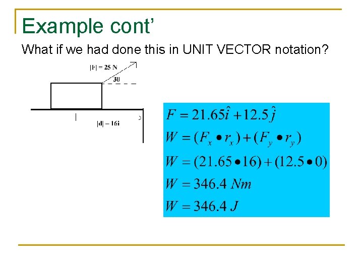 Example cont’ What if we had done this in UNIT VECTOR notation? 