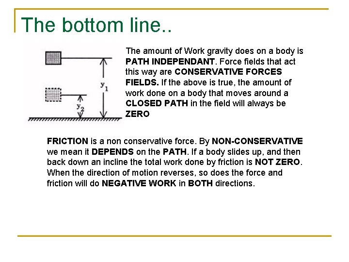 The bottom line. . The amount of Work gravity does on a body is