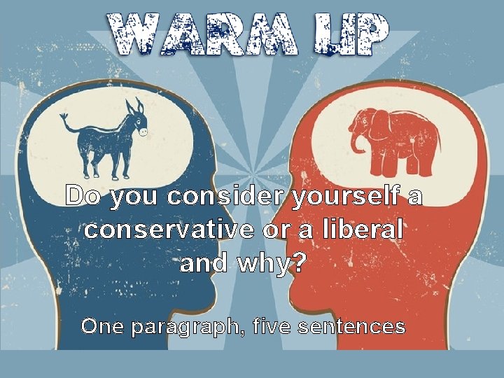 Do you consider yourself a conservative or a liberal and why? One paragraph, five