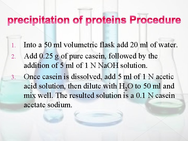 Into a 50 ml volumetric flask add 20 ml of water. 2. Add 0.