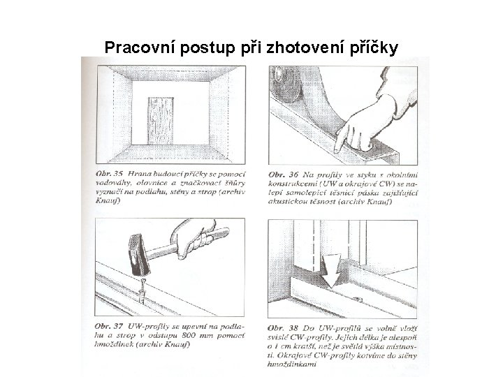 Pracovní postup při zhotovení příčky 