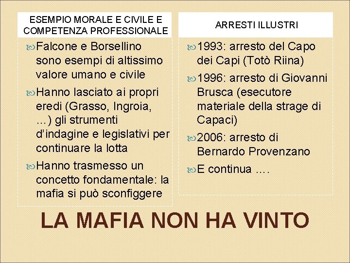 ESEMPIO MORALE E CIVILE E COMPETENZA PROFESSIONALE Falcone e Borsellino sono esempi di altissimo