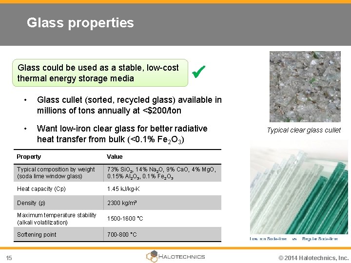 Glass properties Glass could be used as a stable, low-cost thermal energy storage media