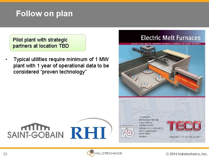 Follow on plan Pilot plant with strategic partners at location TBD • 23 Typical