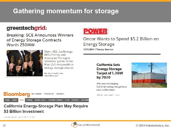 Gathering momentum for storage 32 © 2014 Halotechnics, Inc. 