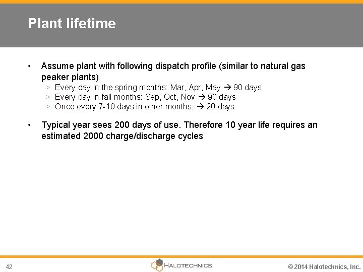 Plant lifetime • Assume plant with following dispatch profile (similar to natural gas peaker