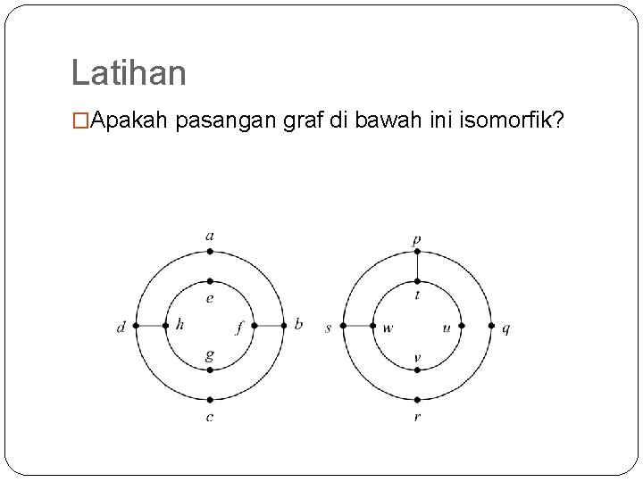 Latihan �Apakah pasangan graf di bawah ini isomorfik? 55 