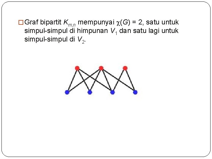 � Graf bipartit Km, n mempunyai (G) = 2, satu untuk simpul-simpul di himpunan