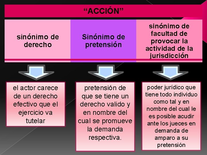 “ACCIÓN” sinónimo de derecho el actor carece de un derecho efectivo que el ejercicio