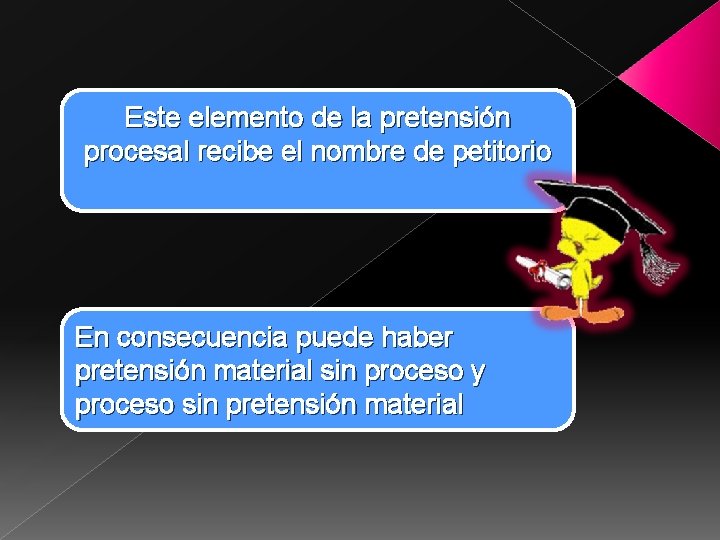 Este elemento de la pretensión procesal recibe el nombre de petitorio En consecuencia puede