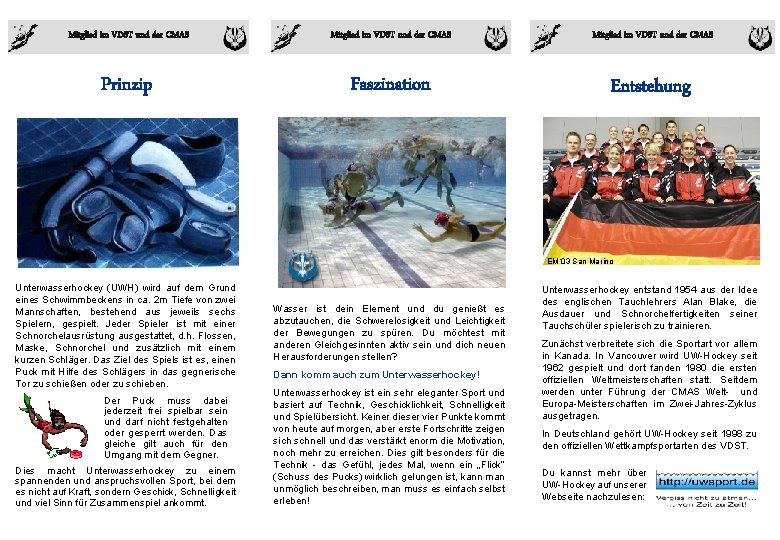 Mitglied im VDST und der CMAS Prinzip Faszination Entstehung EM´ 03 San Marino Unterwasserhockey Mitglied im VDST und der CMAS Prinzip Faszination Entstehung EM´ 03 San Marino Unterwasserhockey