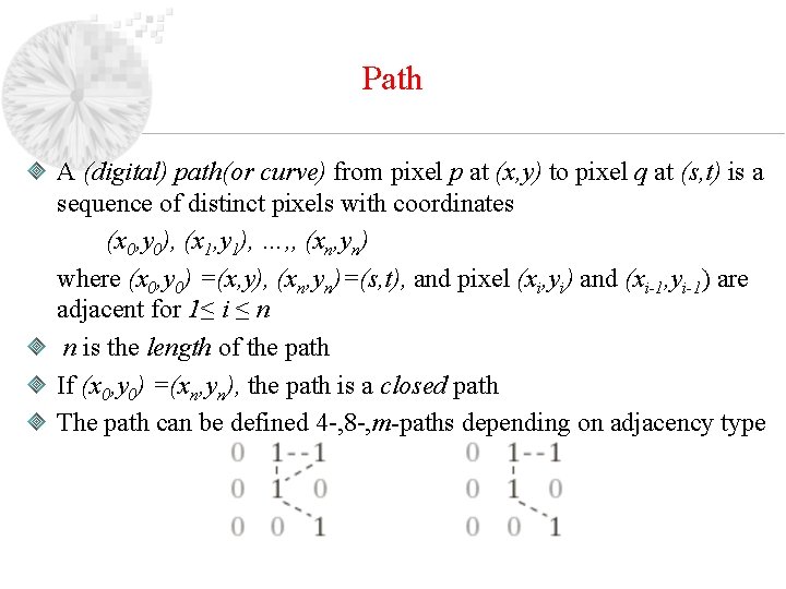 Path A (digital) path(or curve) from pixel p at (x, y) to pixel q