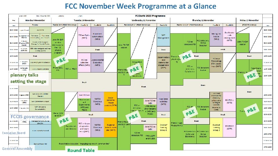 FCC November Week Programme at a Glance P&E P&E plenary talks setting the stage