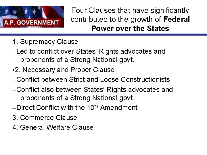 Four Clauses that have significantly contributed to the growth of Federal Power over the