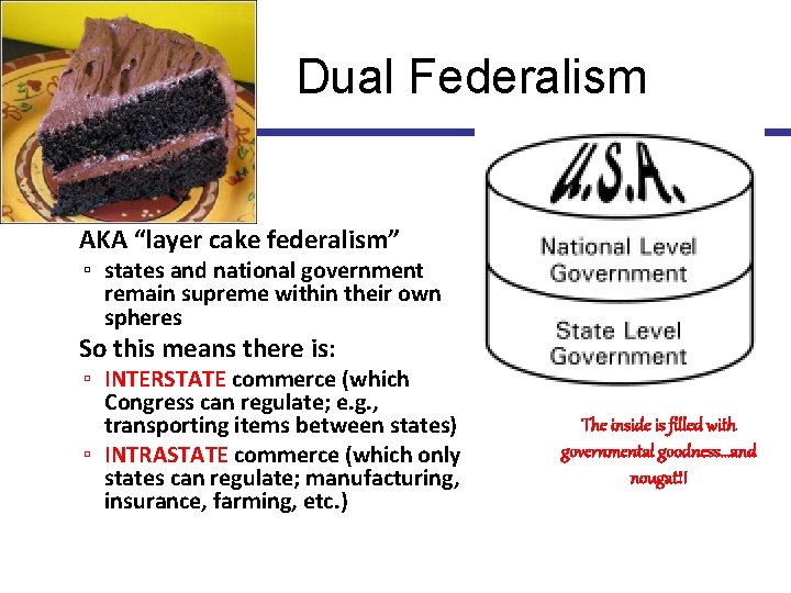 Dual Federalism • AKA “layer cake federalism” ▫ states and national government remain supreme