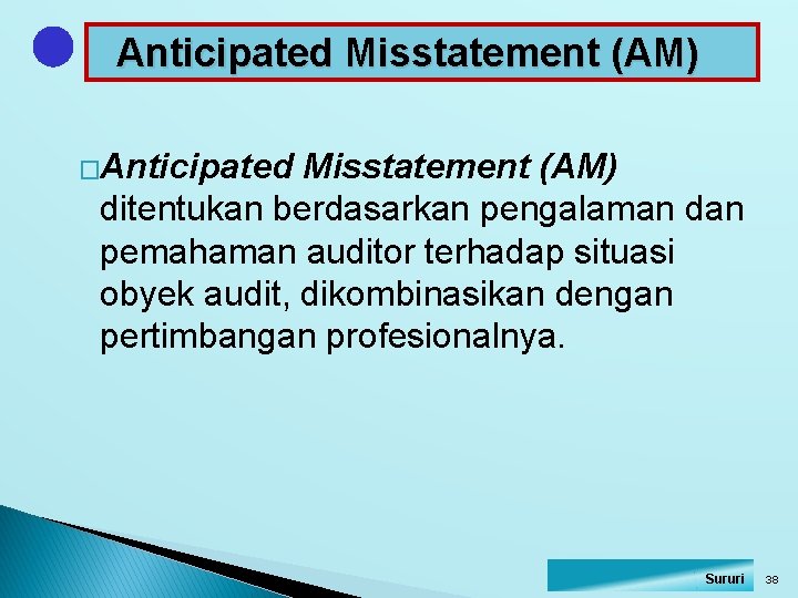 Anticipated Misstatement (AM) �Anticipated Misstatement (AM) ditentukan berdasarkan pengalaman dan pemahaman auditor terhadap situasi