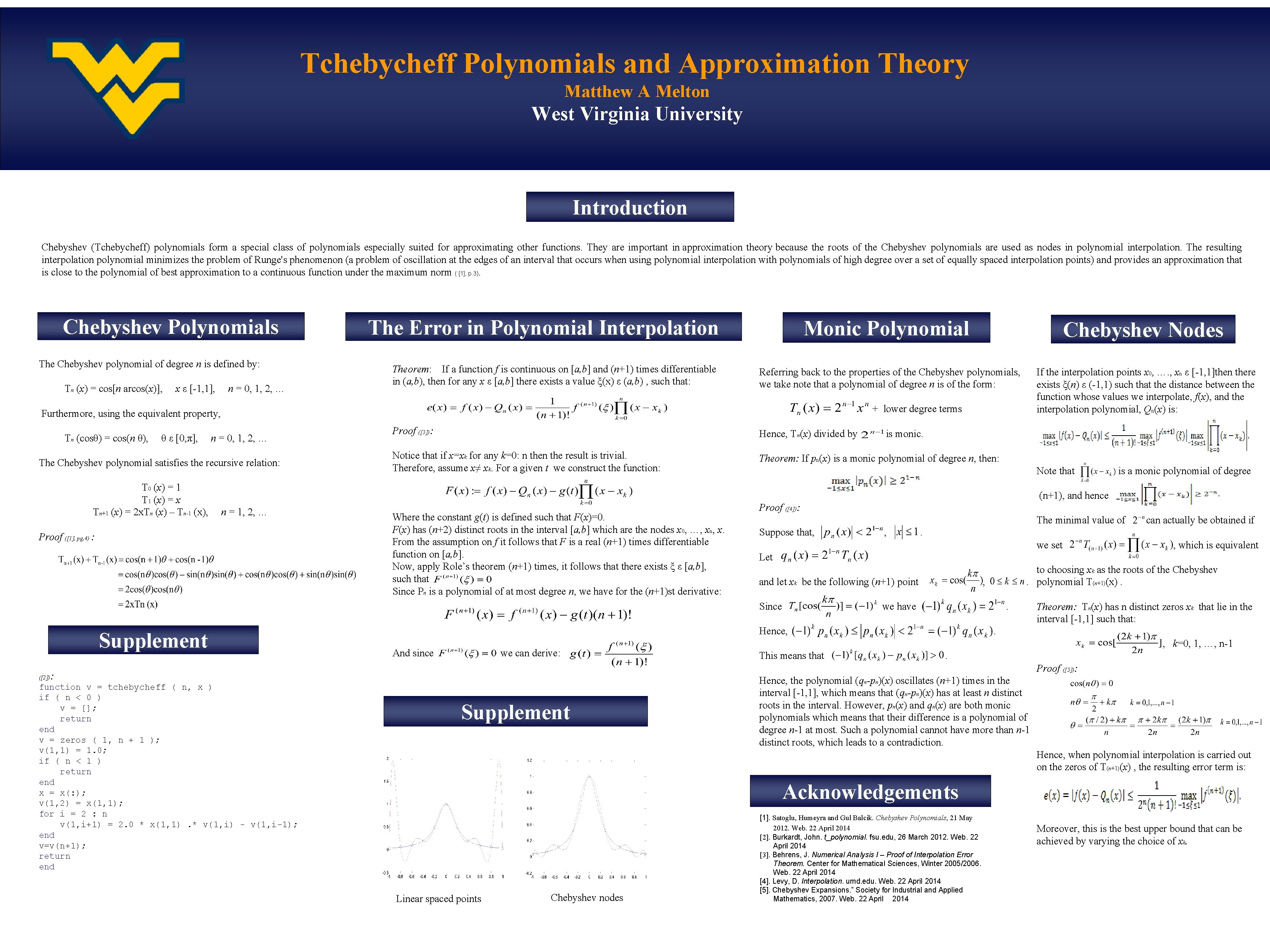 Tchebycheff Polynomials and Approximation Theory Matthew A Melton West Virginia University Introduction Chebyshev (Tchebycheff)