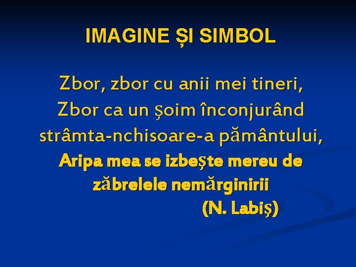 IMAGINE ȘI SIMBOL Zbor, zbor cu anii mei tineri, Zbor ca un şoim înconjurând