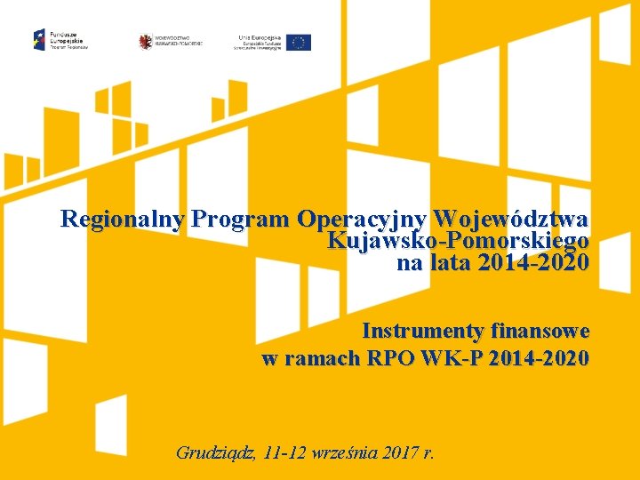 Regionalny Program Operacyjny Województwa Kujawsko-Pomorskiego na lata 2014 -2020 Instrumenty finansowe w ramach RPO