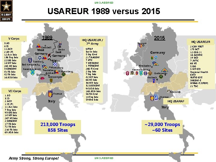 UNCLASSIFIED USAREUR 1989 versus 2015 1989 V Corps 3 AD 8 ID 11 ACR