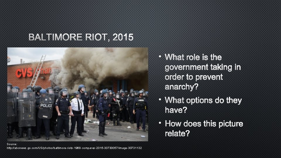 BALTIMORE RIOT, 2015 • WHAT ROLE IS THE GOVERNMENT TAKING IN ORDER TO PREVENT