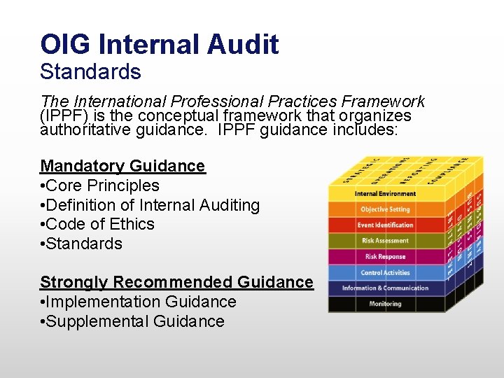 OIG Internal Audit Standards The International Professional Practices Framework (IPPF) is the conceptual framework OIG Internal Audit Standards The International Professional Practices Framework (IPPF) is the conceptual framework