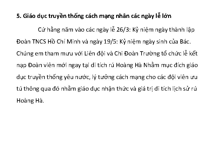 5. Giáo dục truyền thống cách mạng nhân các ngày lễ lớn Cứ hằng