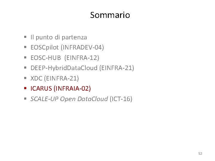 Sommario § § § § Il punto di partenza EOSCpilot (INFRADEV-04) EOSC-HUB (EINFRA-12) DEEP-Hybrid.