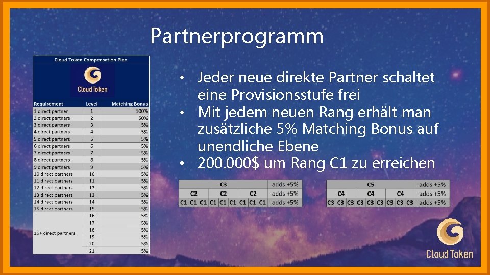 Partnerprogramm • Jeder neue direkte Partner schaltet eine Provisionsstufe frei • Mit jedem neuen