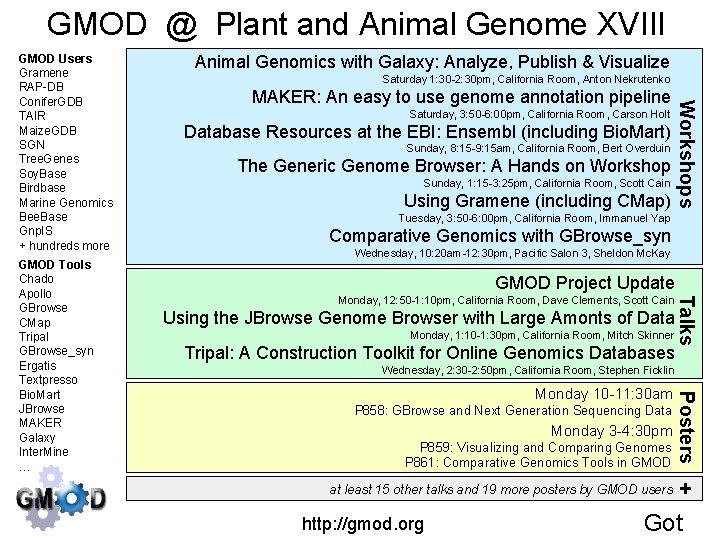 GMOD @ Plant and Animal Genome XVIII Saturday 1: 30 -2: 30 pm, California