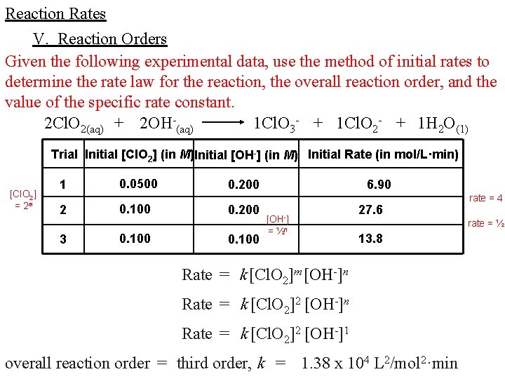 Reaction Rates V. Reaction Orders Given the following experimental data, use the method of