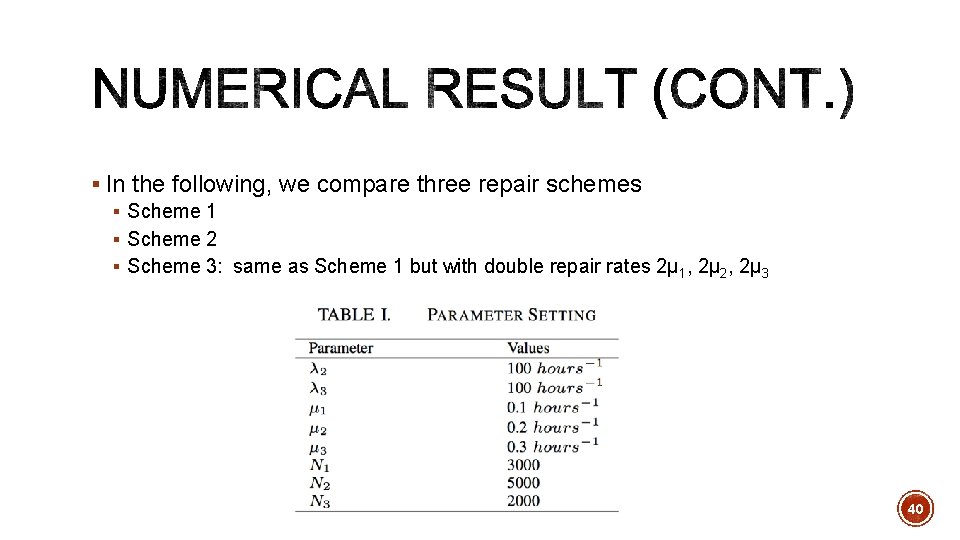 § In the following, we compare three repair schemes § Scheme 1 § Scheme